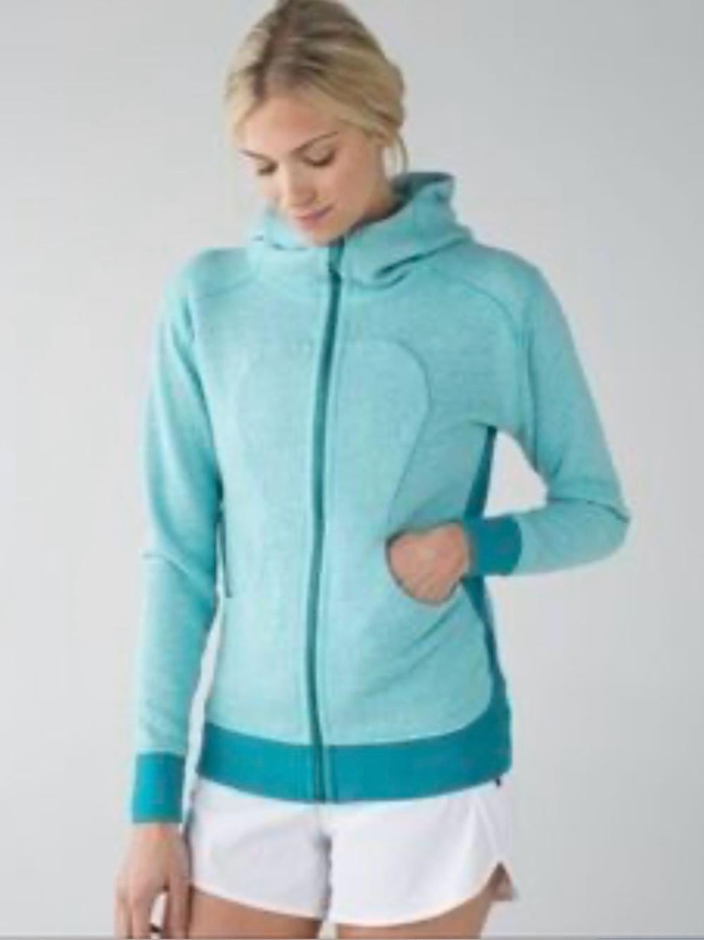 lululemon Aqua Blue Full Zip Scuba Hoodie Teal Accents Thumbholes Womens